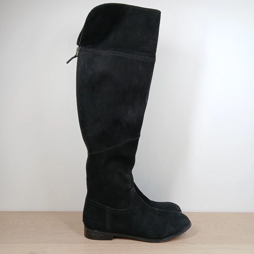 Wythe NY Rashel Over the Knee Boots Womens 7 Black Suede Side Zip Flat